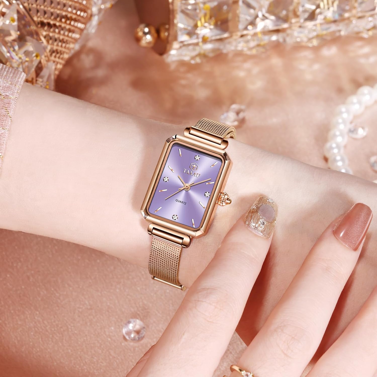 Detalle de Taxau Damenuhr – elegante Edelstahlquarz mit Diamant-Zifferblatt und 30 m Wasserdicht