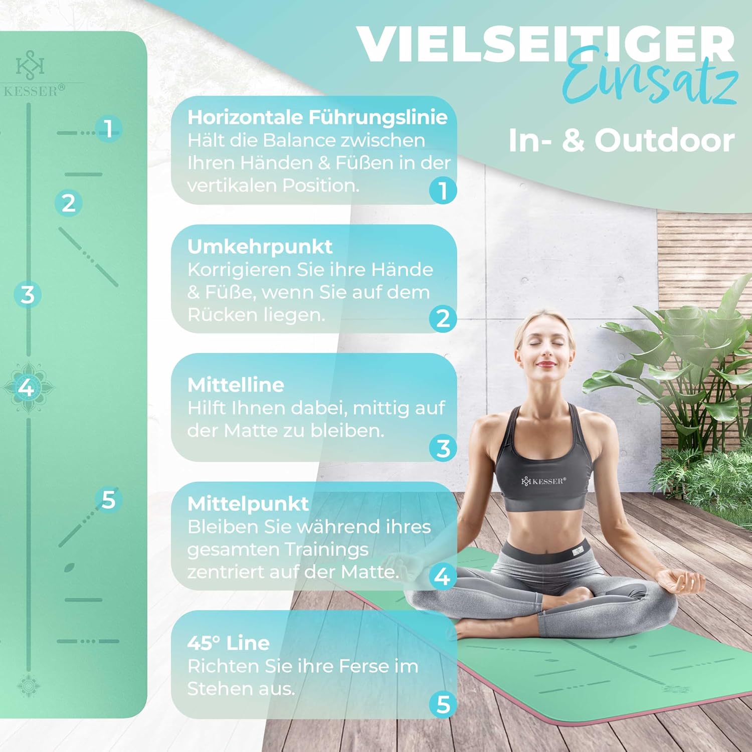 Thumbnail 6 de KESSER Gymnastikmatte mit Tragegurt – rutschfeste TPE Yogamatte 183 x 61 cm für Yoga, Pilates & Fitness