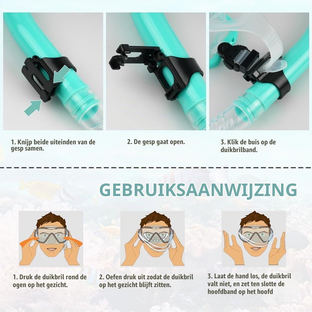 Detalle de AOOSA snorkelset met gehard glas, 180° zicht en droge snorkel