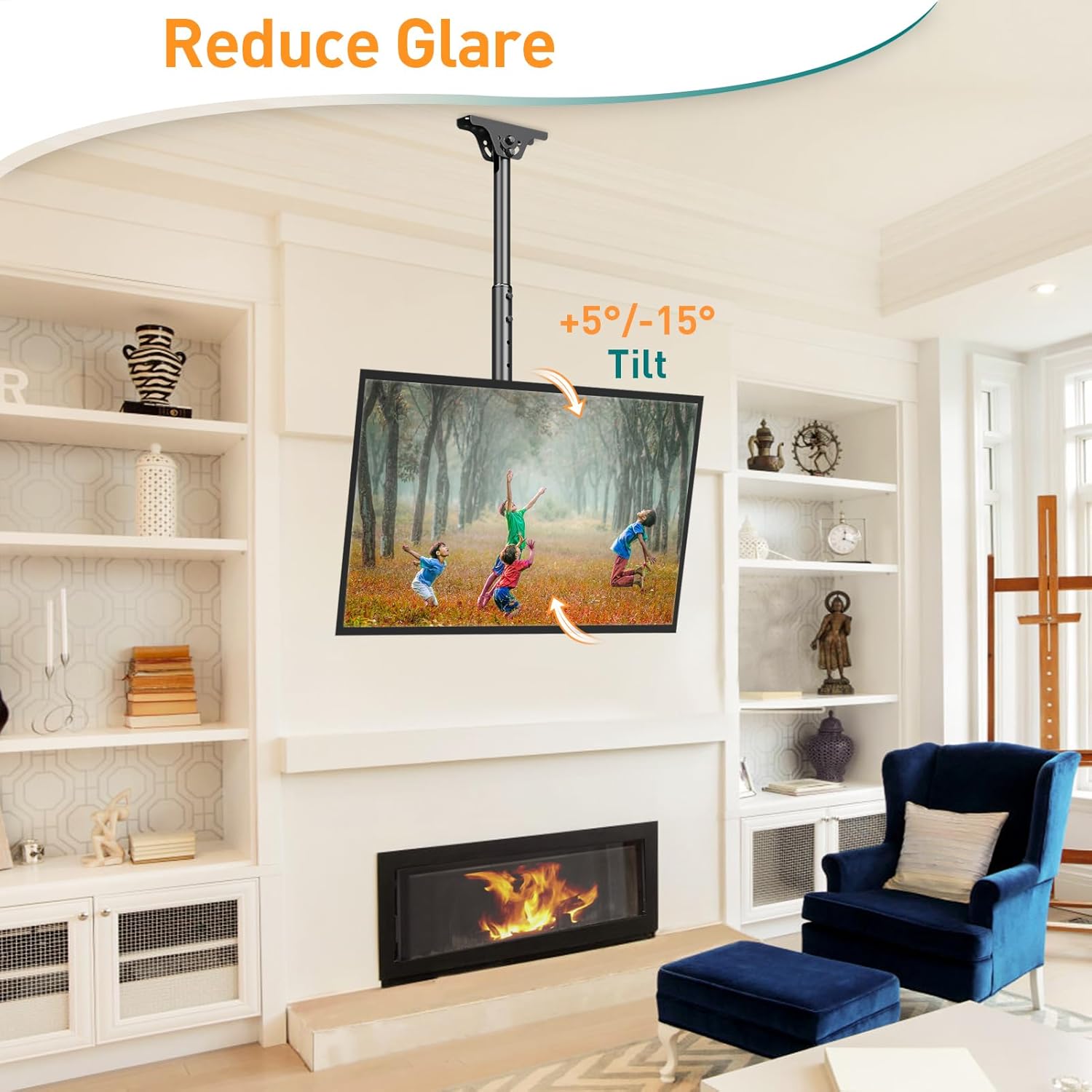 Thumbnail 4 de ELIVED Supporto da soffitto per TV 24–65” fino a 45 kg con VESA 400×400, piatto e curvo