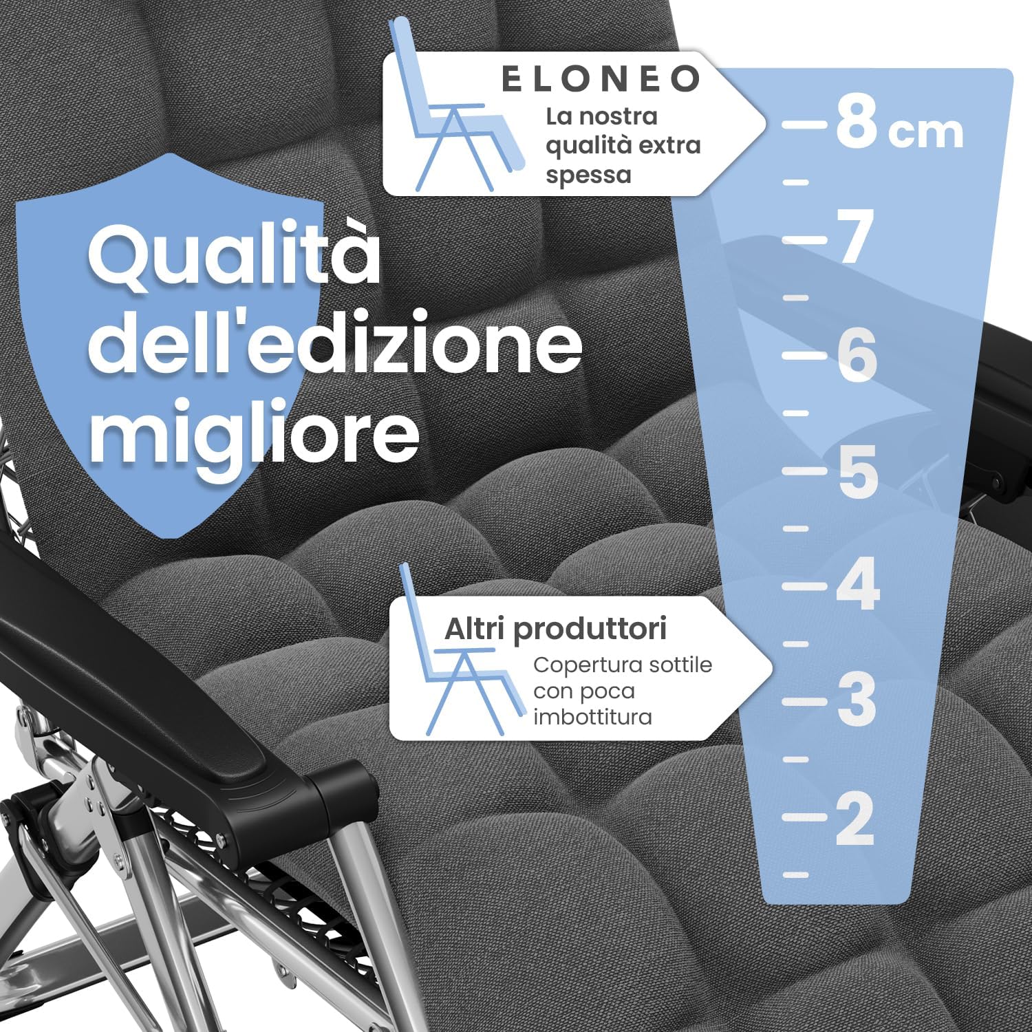 Detalle 2 de ELONEO Sedia a sdraio pieghevole con cuscino premium: comfort, versatilità e resistenza per il giardino