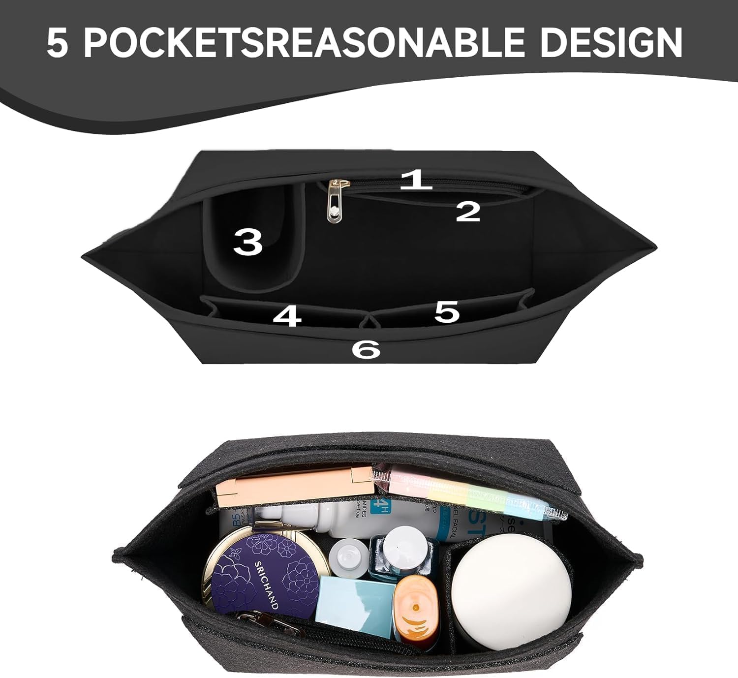 Thumbnail 3 de ZEKUN Taschenorganizer in M-Größe für Damentasche (Filz, Multi-Pocket, mit Schultergurt)