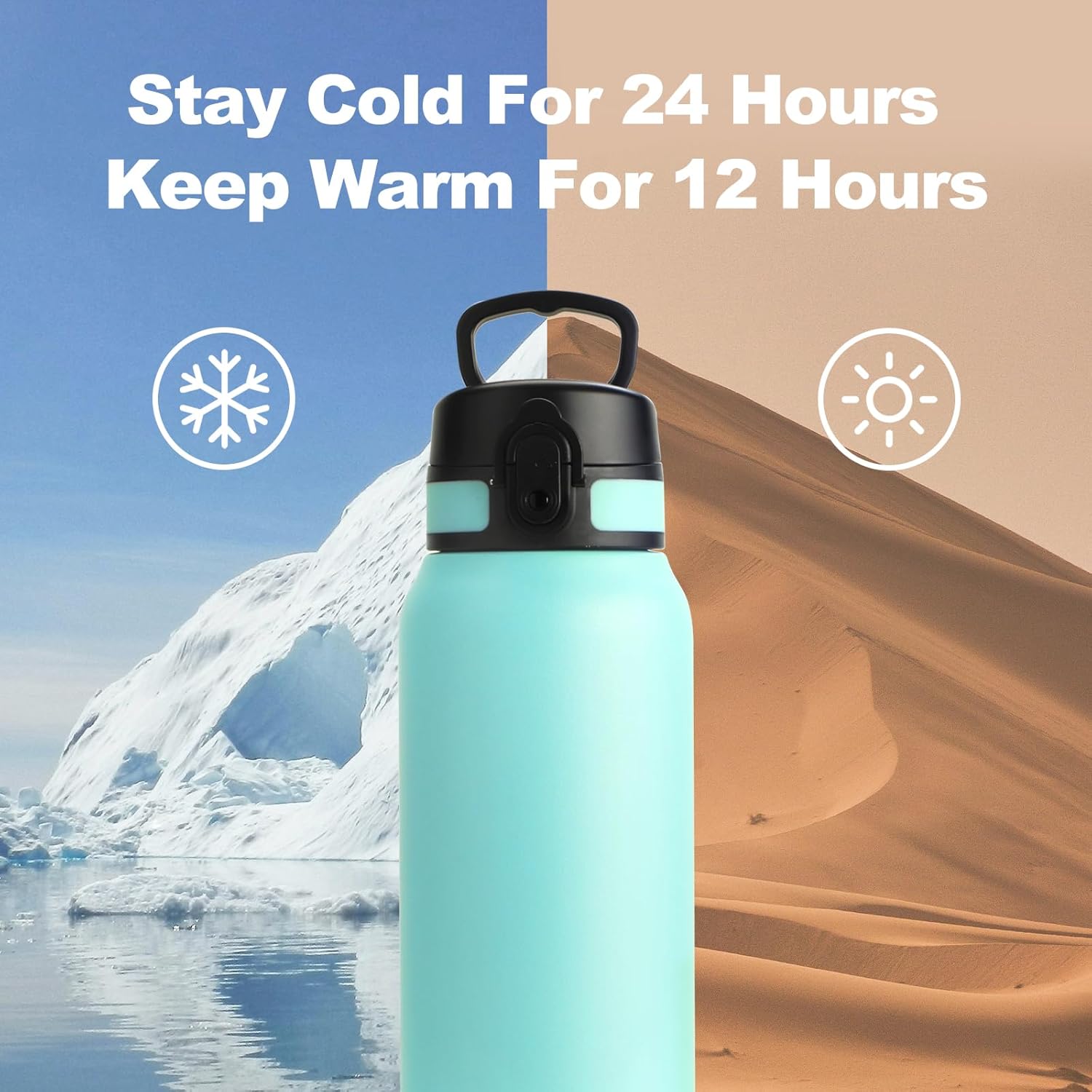 Thumbnail 3 de UZSPACE Stainless Steel Water Bottle 1l (970ml) – Double-Walled, Leakproof, Mint Green