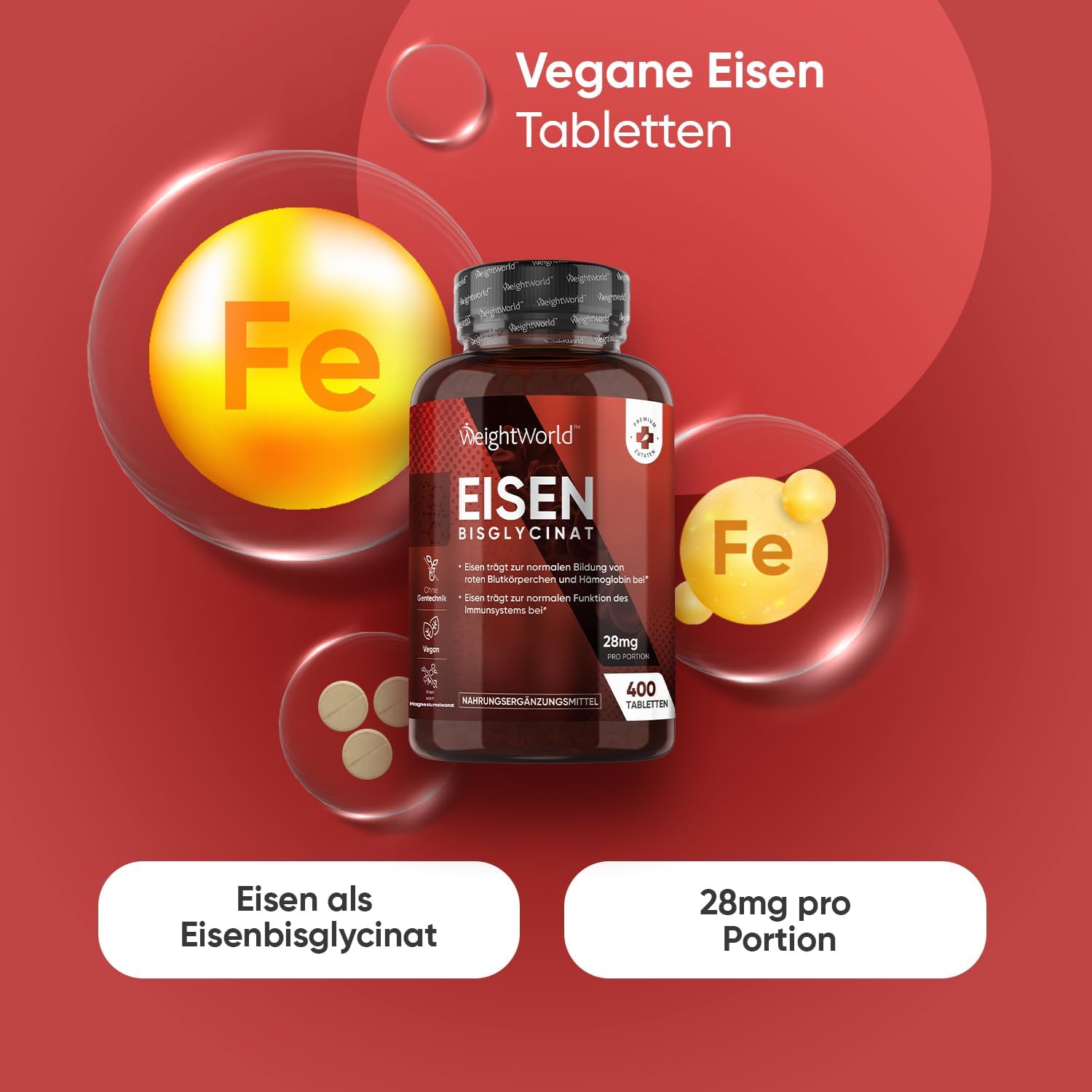 Thumbnail 1 de WeightWorld Eisentabletten – 400 vegane Tabletten mit Eisenbisglycinat, 28 mg Eisen pro Portion