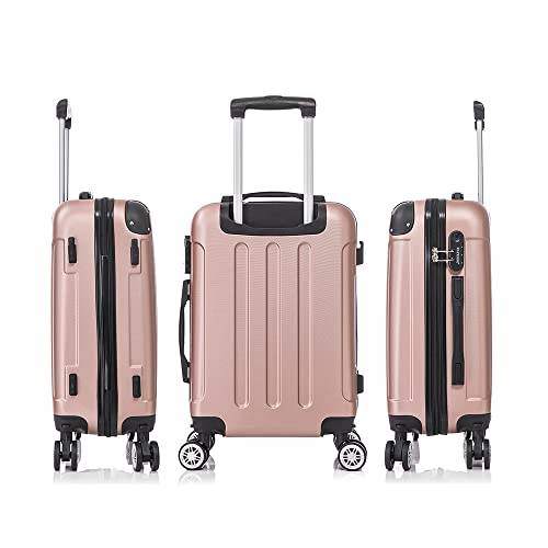 Detalle de RAYKONG Maleta de cabina ABS 55x40x20 cm (40 L) Rosa Dorada, 4 ruedas dobles y cerradura numérica