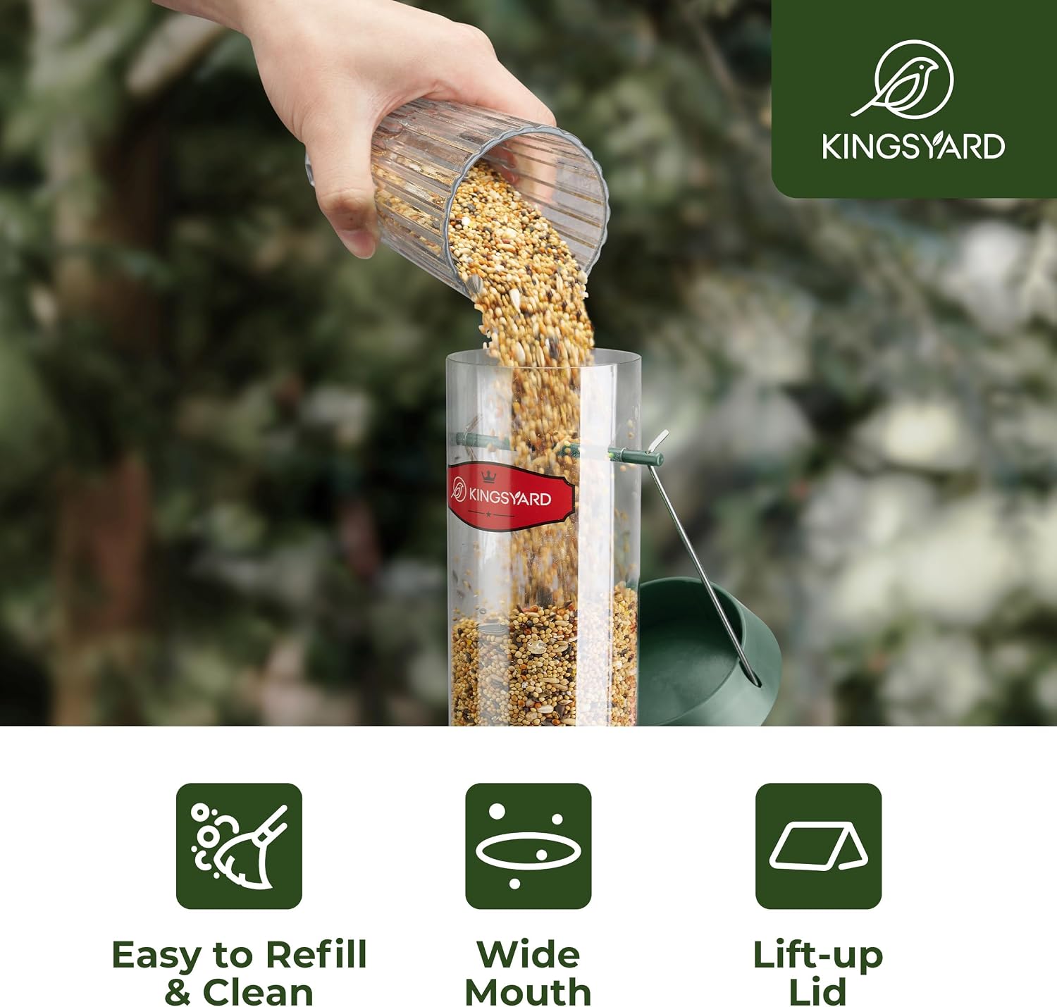 Thumbnail 5 de Kingsyard 2 Pack Tube Bird Feeder for Outdoors – 6 Ports, Removable Base & Easy-Clean Design (Green)
