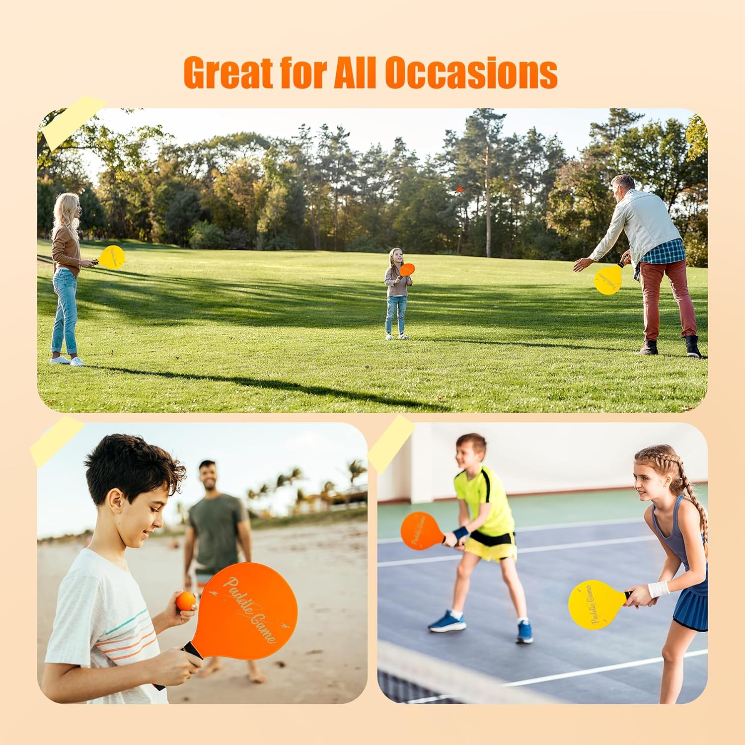 Thumbnail 6 de INPODAK Beach Bat and Ball Set – Kids Wooden Paddle Ball Racket Game (2 paddles, 4 birdies, 2 balls)