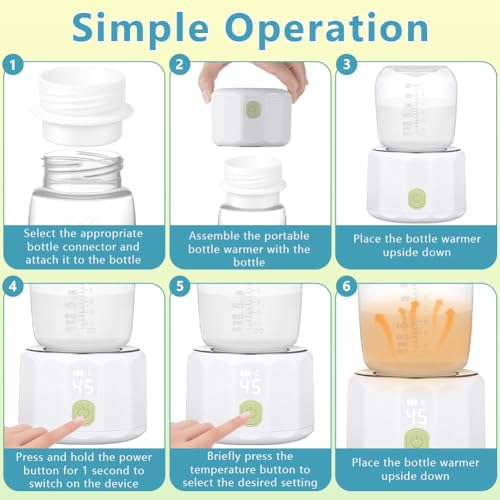 Detalle 1 de Vicloon Portable Baby Bottle Warmer, Rechargeable, 4 Temperatures