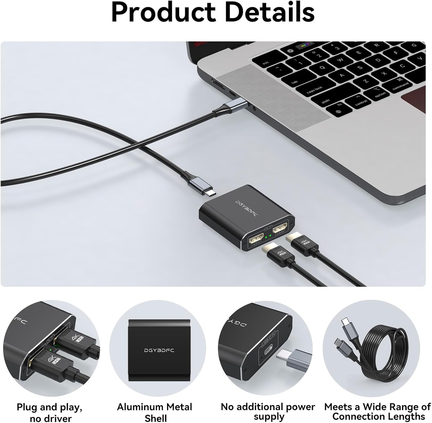 Thumbnail 6 de DGYBDFC USB‑C to Dual HDMI Adapter (Dual 2 Monitors, up to 4K@60Hz) for MacBook & Laptops