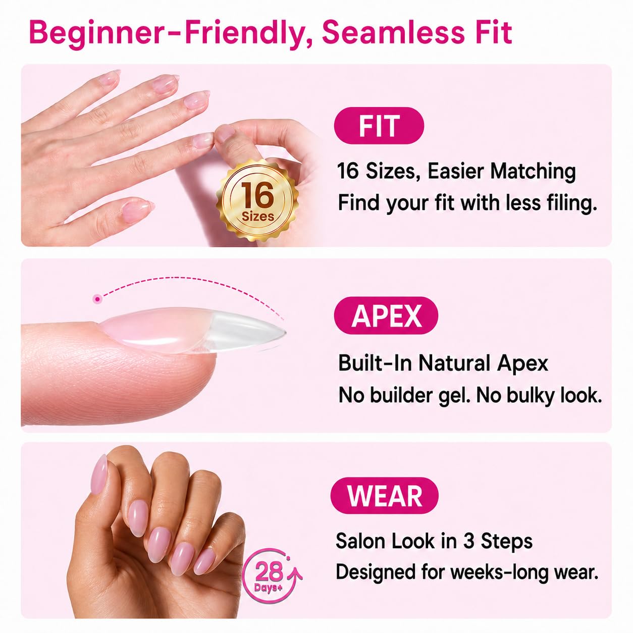 Detalle de Beetles Tipex Lite Pre-Built Apex Nail Tips 16 Sizes