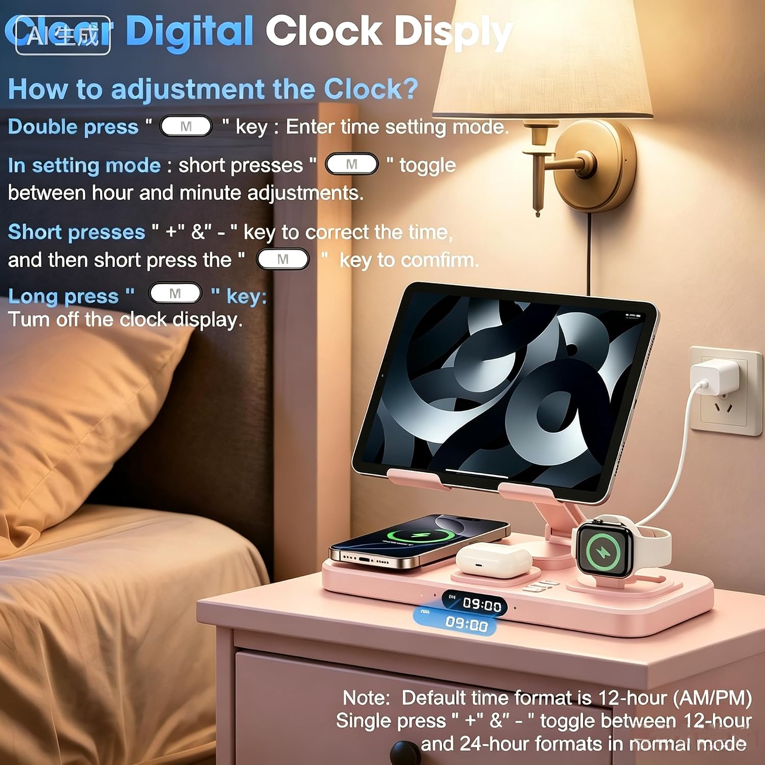 Detalle 1 de 6-in-1 Wireless Charging Station with Clock