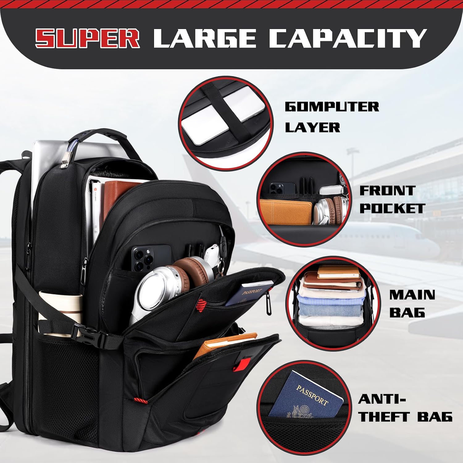 Detalle de Z-MGKISS Travel Backpack 17.3" anti-theft laptop bag