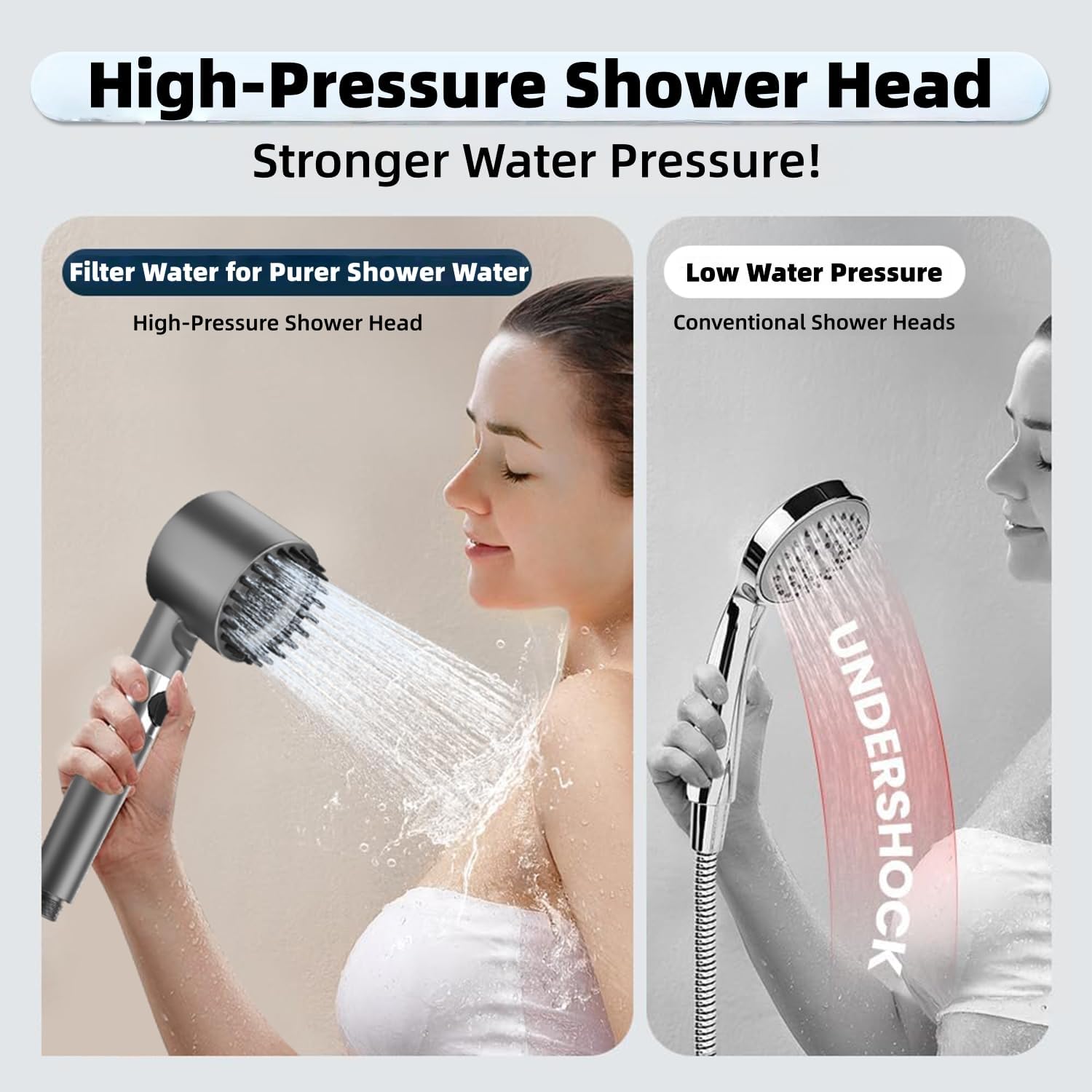 Thumbnail 3 de High Pressure Shower Head with 4 Spray Modes and 1.5m Hose – Filtered, Massage & Skin Care