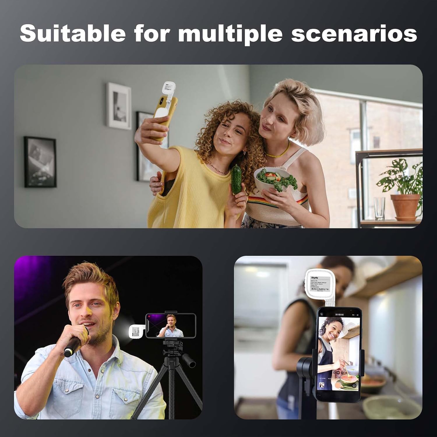 Thumbnail 6 de Magnetic Selfie Light for Phone with Mirror – 3 Temp (3500K/4500K/6500K), 45 LED, CRI95+, 360° Rotatable, MagSafe compatible