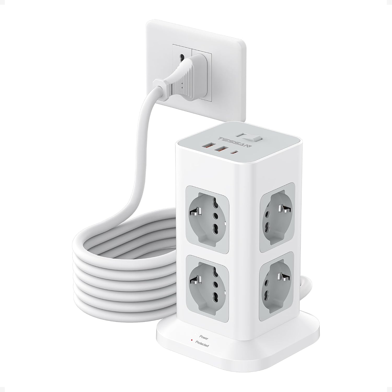 Thumbnail 6 de TESSAN Ciabatta Multipresa 8 Schuko con 4 USB | Torretta con prolunga 2m e interruttore