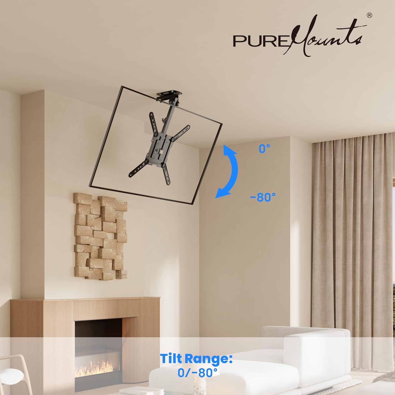 Thumbnail 2 de PureMounts supporto a soffitto per TV pieghevole 23-55 pollici, regolabile e inclinabile, fino a VESA 400x400, nero