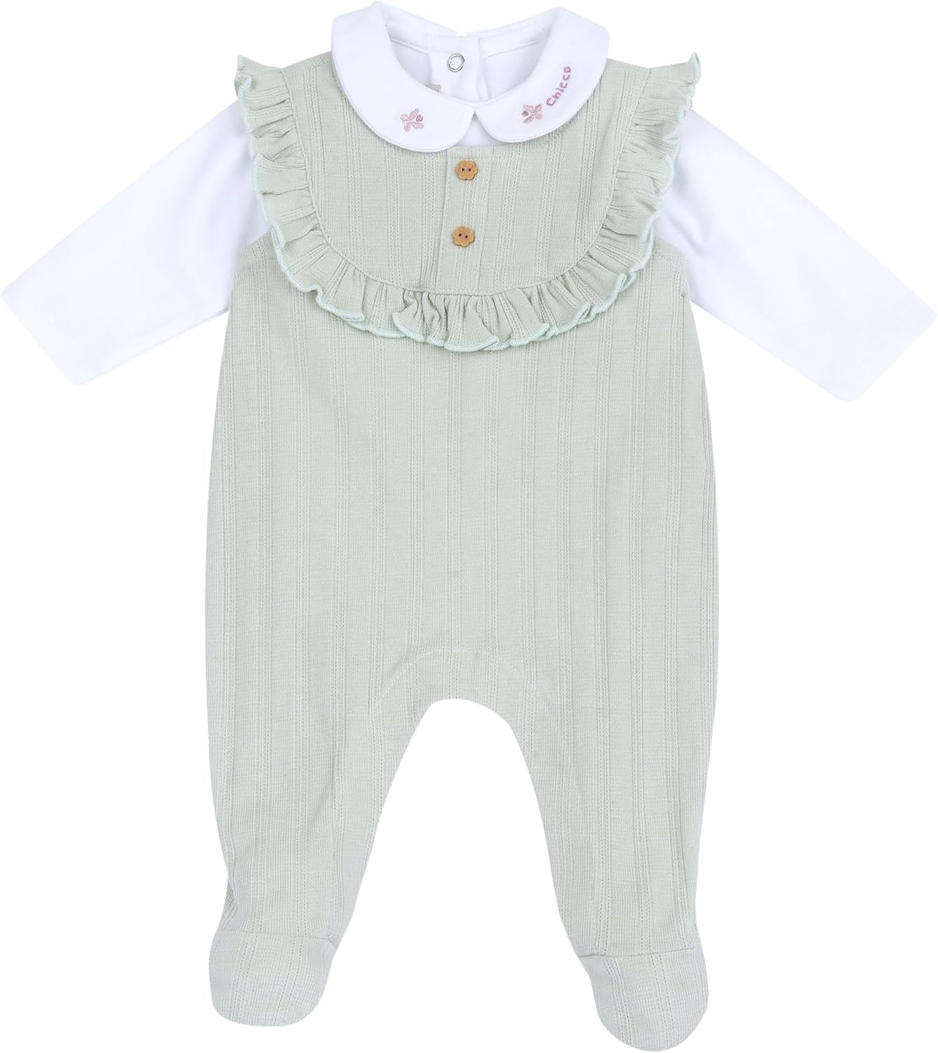 Detalle de Chicco Salopette Neonato e Neonata: completo cotone con body e colletto, Made in Italy