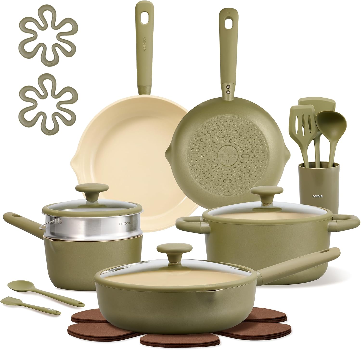 Detalle de CAROTE 21pcs Nonstick Ceramic Cookware Set – Induction Ready, PFAS/PTFE Free