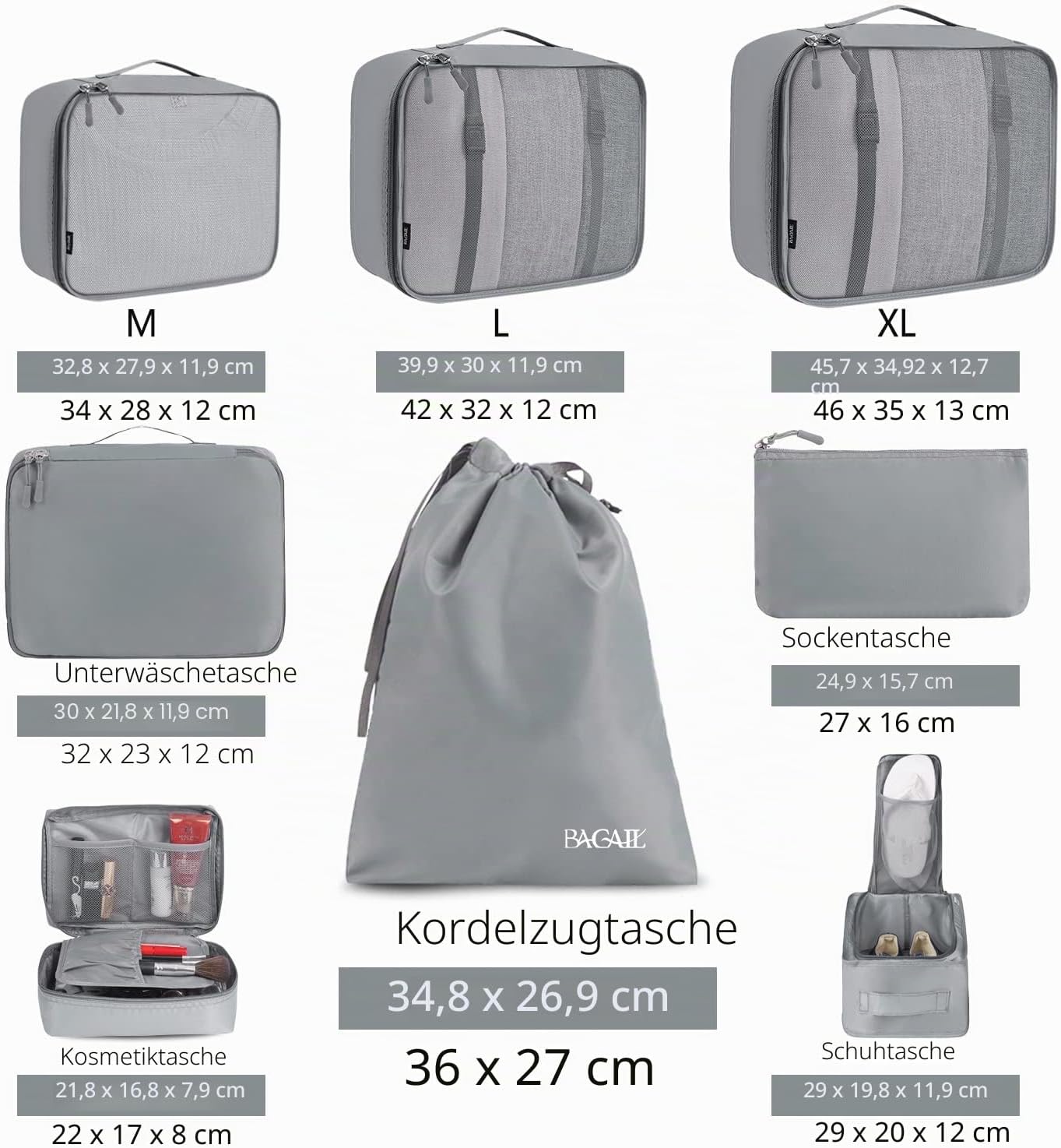 Detalle 2 de BAGAIL Packwürfel Set 8-teilig für Reisen