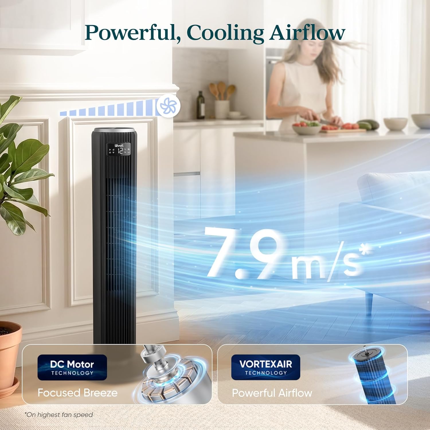 Thumbnail 2 de Levoit 20dB Silent Tower Fan – Quiet, Energy-Saving Cooling for Bedroom & Home
