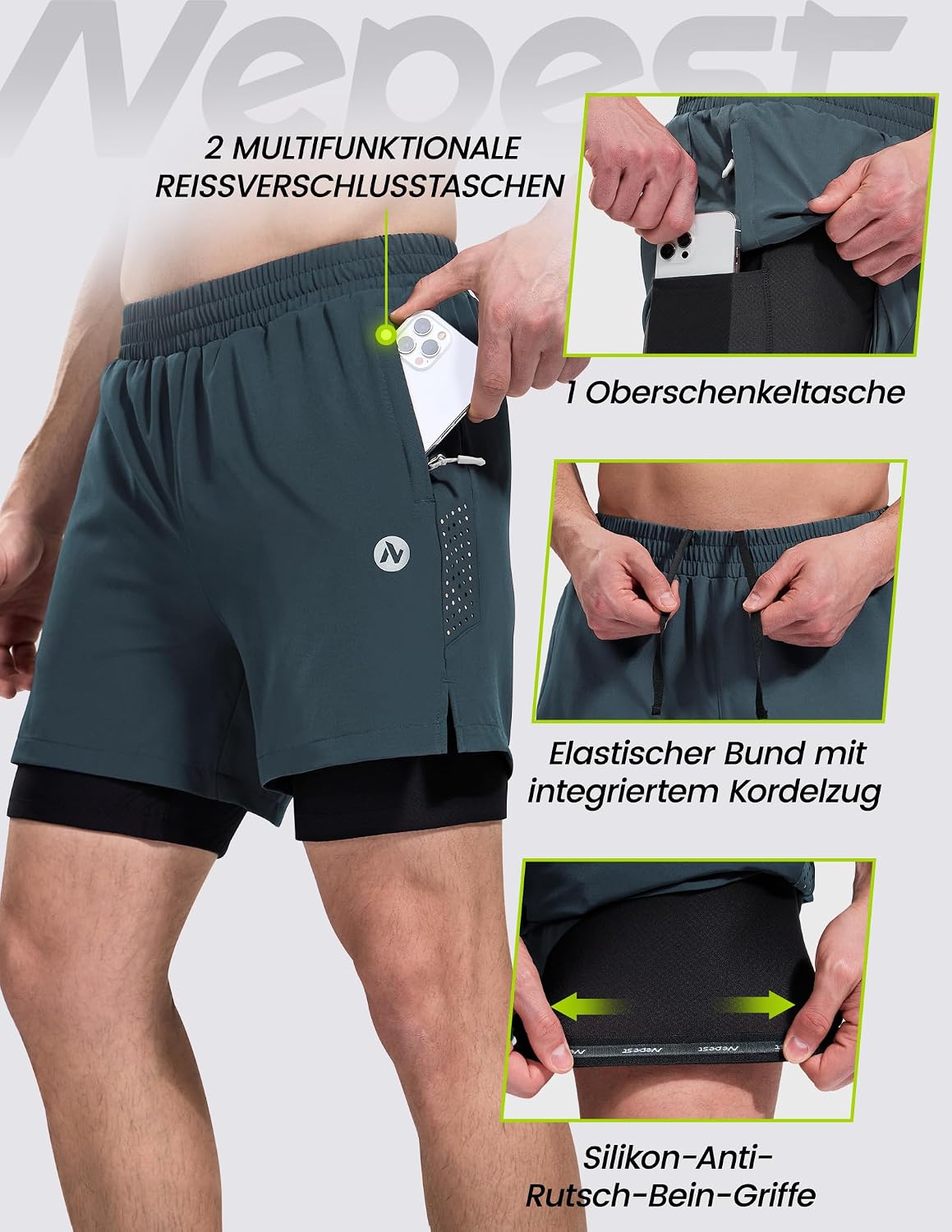 Detalle de Nepest Mountainbike Hose Herren Kurz MTB Shorts mit 4D-Polsterung