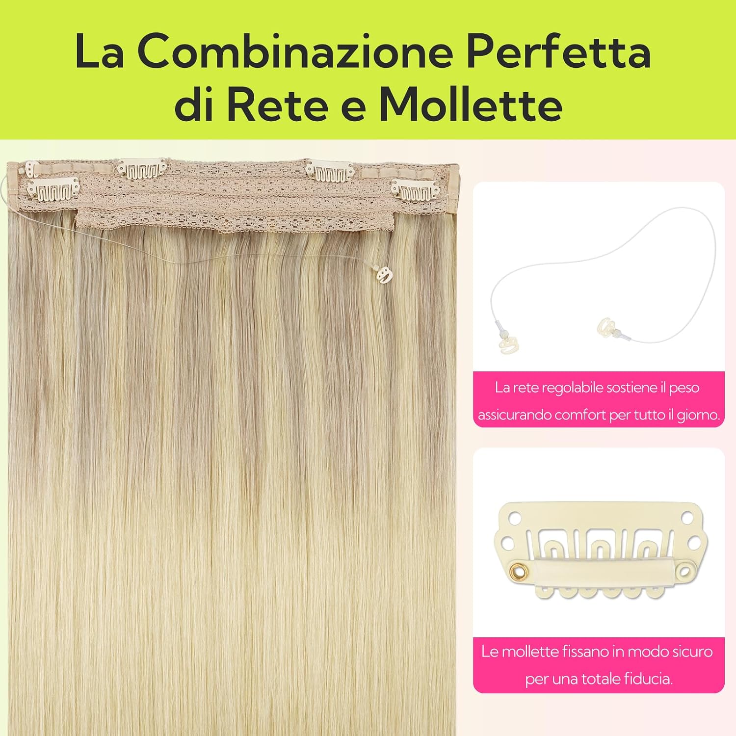 Detalle 2 de hotbanana Extension Capelli Veri con Filo Invisibile, 35 cm — Capelli Umani Remy Lisci
