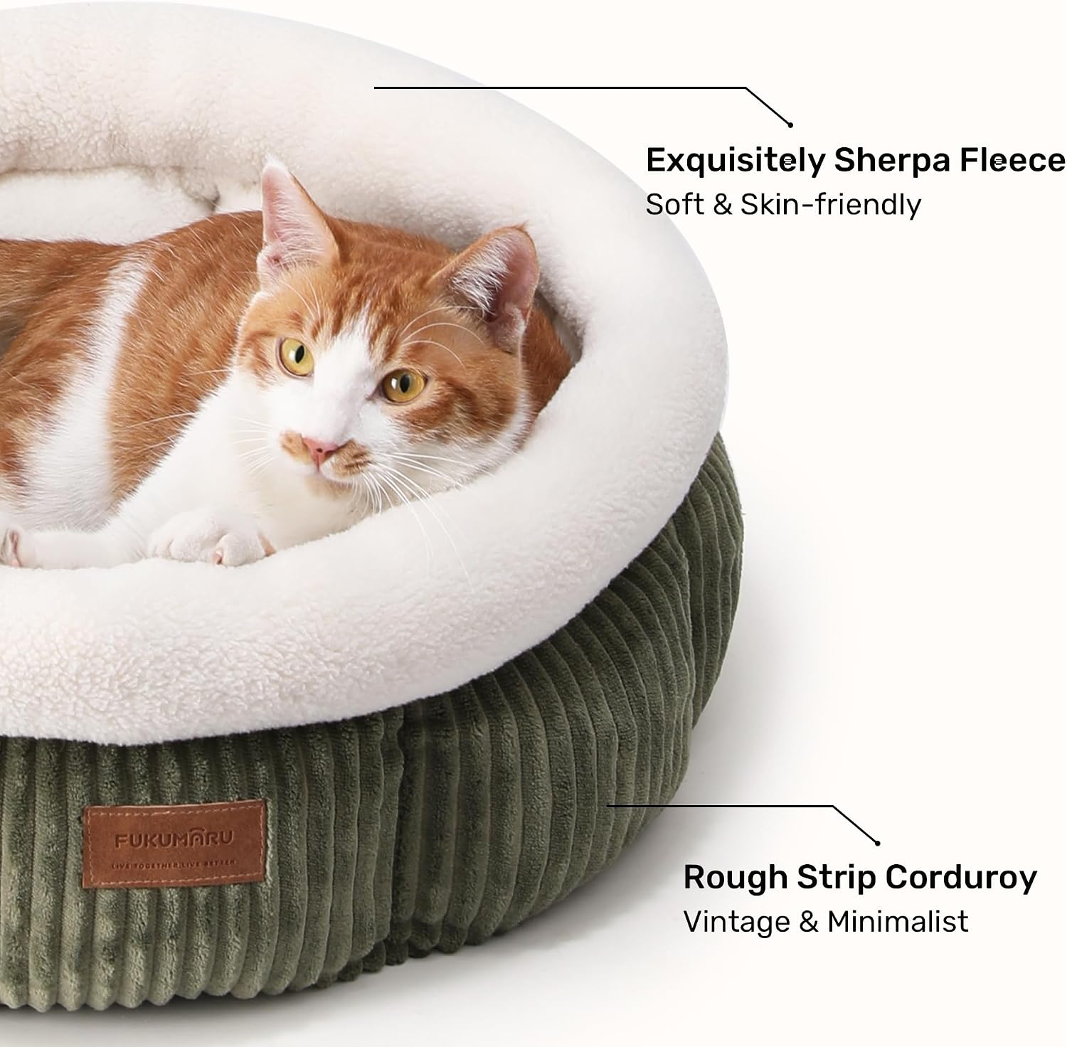Detalle de FUKUMARU Corduroy Round Cat Bed – Green