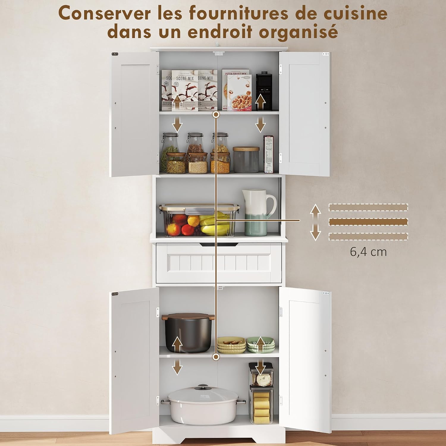 Detalle 2 de HOMCOM Buffet Haut Cuisine Blanc 60x30x172