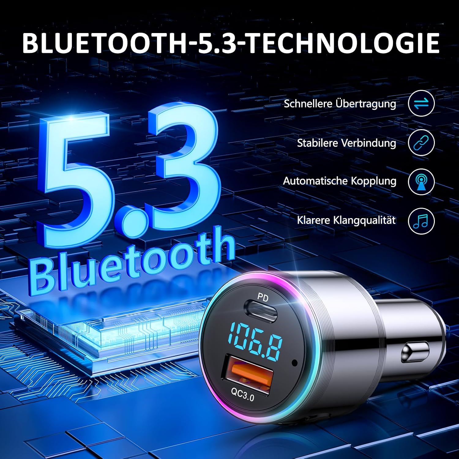 Thumbnail 3 de LENCENT Bluetooth FM Transmitter 48W Zigarettenanzünder