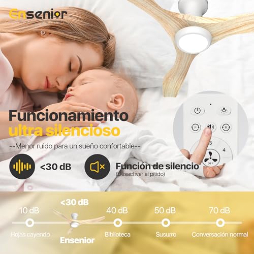 Detalle de Ensenior Ventilador de Techo con Luz Silencioso 126 cm: rendimiento eficiente y luz en 3 colores