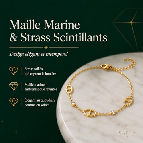 Detalle de SAPHY Bracelet Femme Maille Marine – Acier Inoxydable Hypoallergénique avec Strass