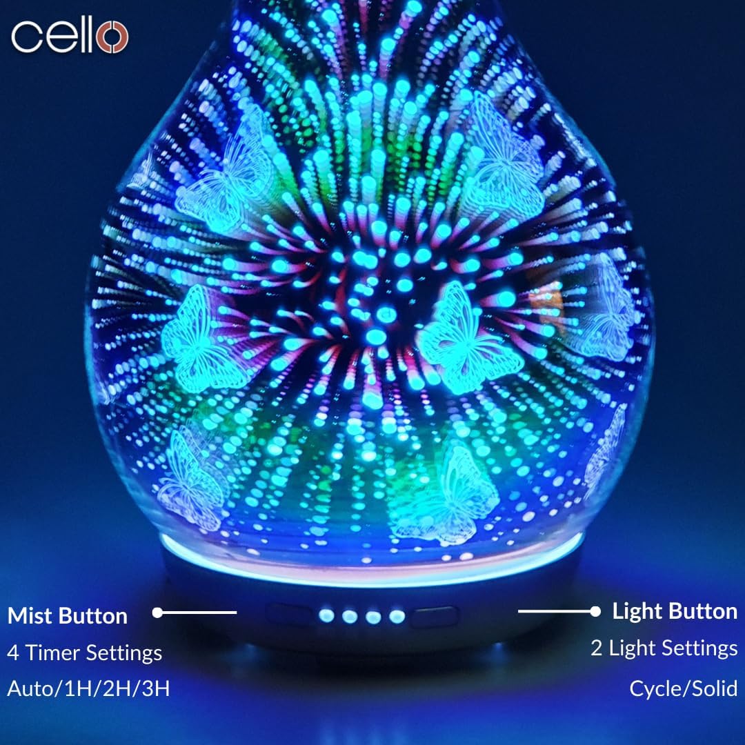 Thumbnail 3 de Cello 3D Butterfly Ultrasonic Diffuser Large – glass ultrasonic oil diffuser with colour-changing LED
