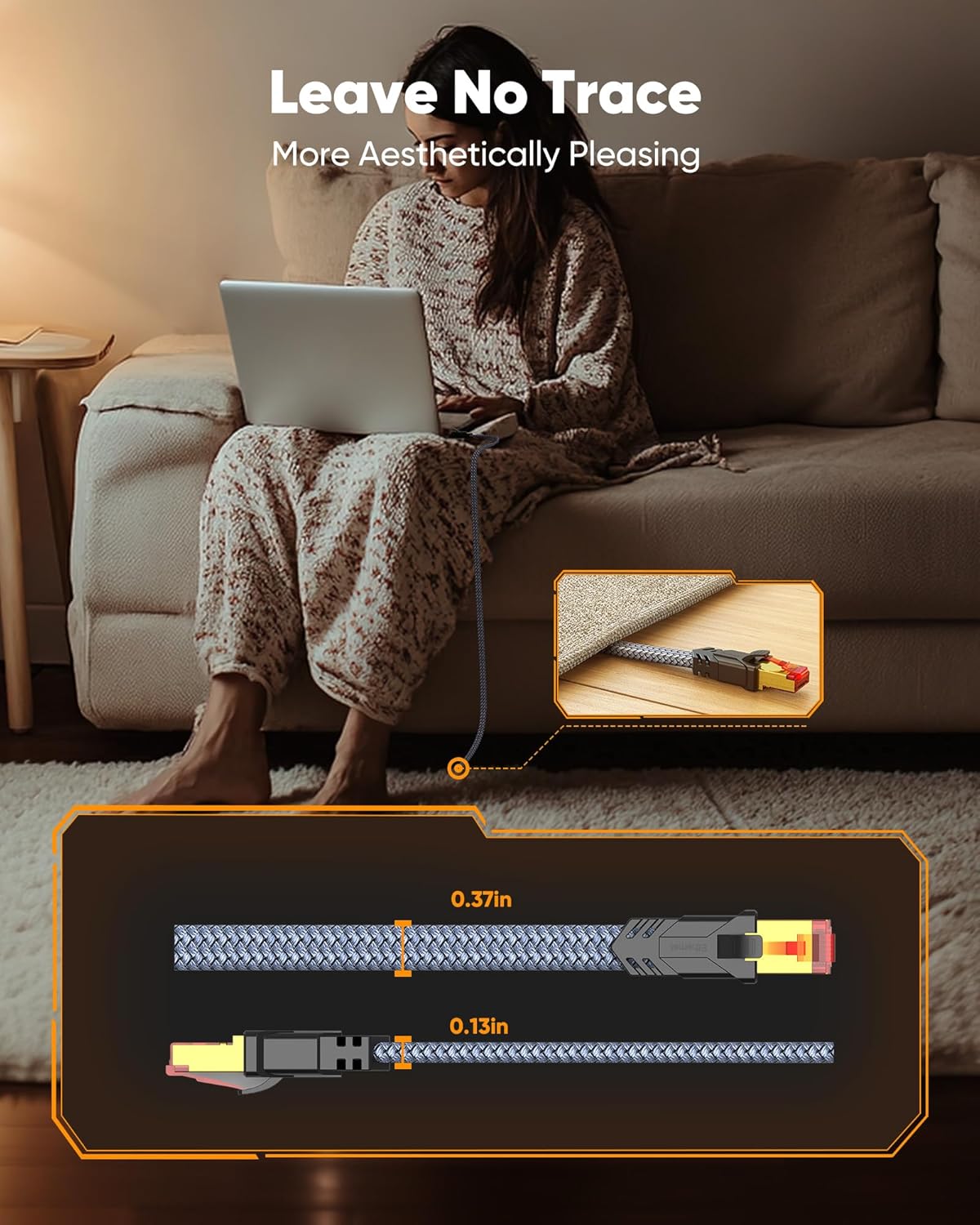 Thumbnail 6 de Snowkids Cat 8 Ethernet Cable 50 ft: Braided, Heavy-Duty, 40 Gbps