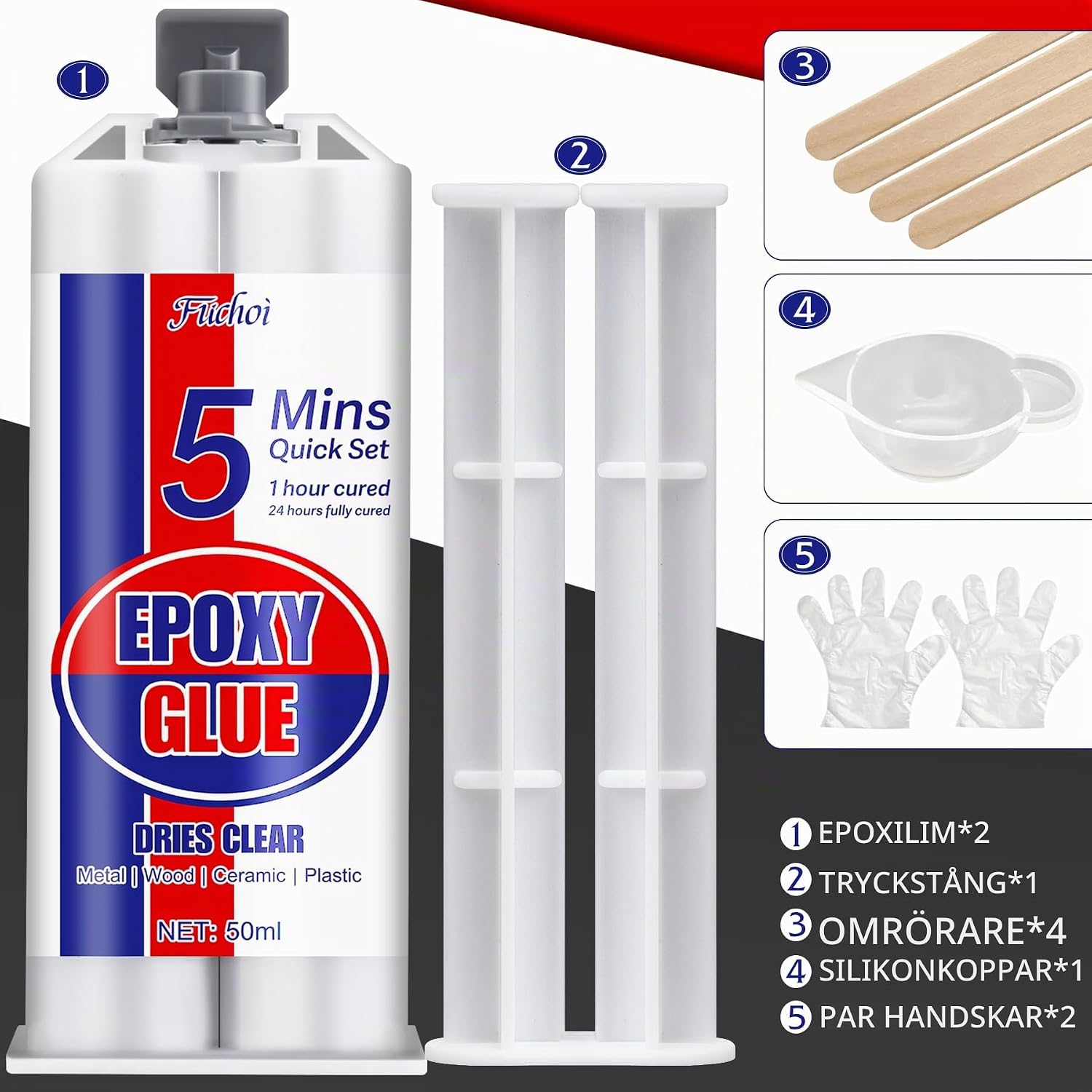 Thumbnail 1 de Fuchoi tvåkomponents epoxilim, transparent 100 ml med härdning på 5 minuter