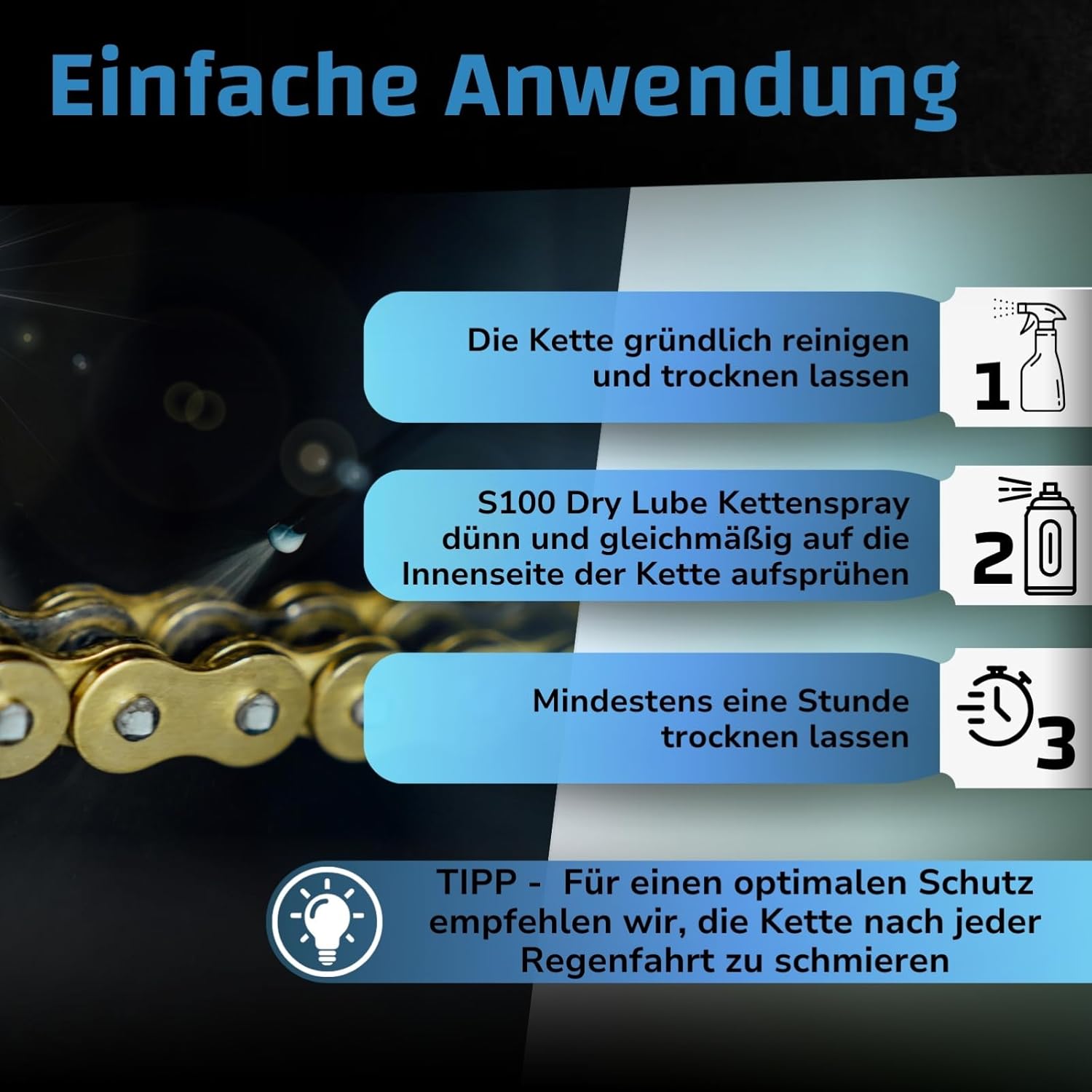 Thumbnail 3 de DR. WACK S100 Dry Lube Kettenspray für Motorrad – Trocken Kettenschmierstoff (400 ml)