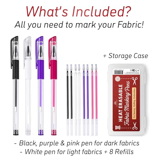 Detalle de Lange & König 4x Heat Erasable Fabric Marking Pens for Sewing – 4 Pens + 8 Refills