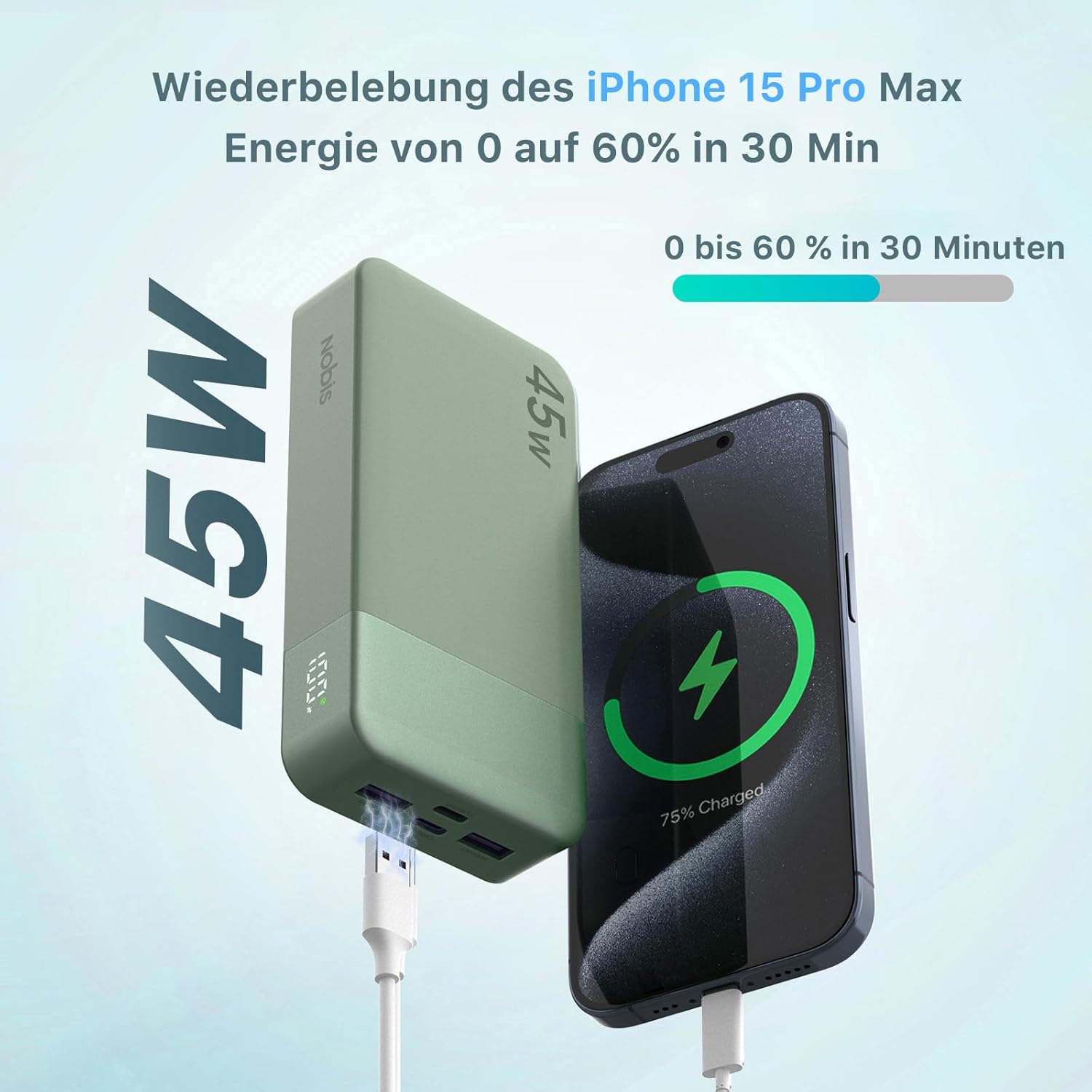 Detalle 2 de NOBIS Power Bank 20000 mAh Powerbank 45W Schnellladen