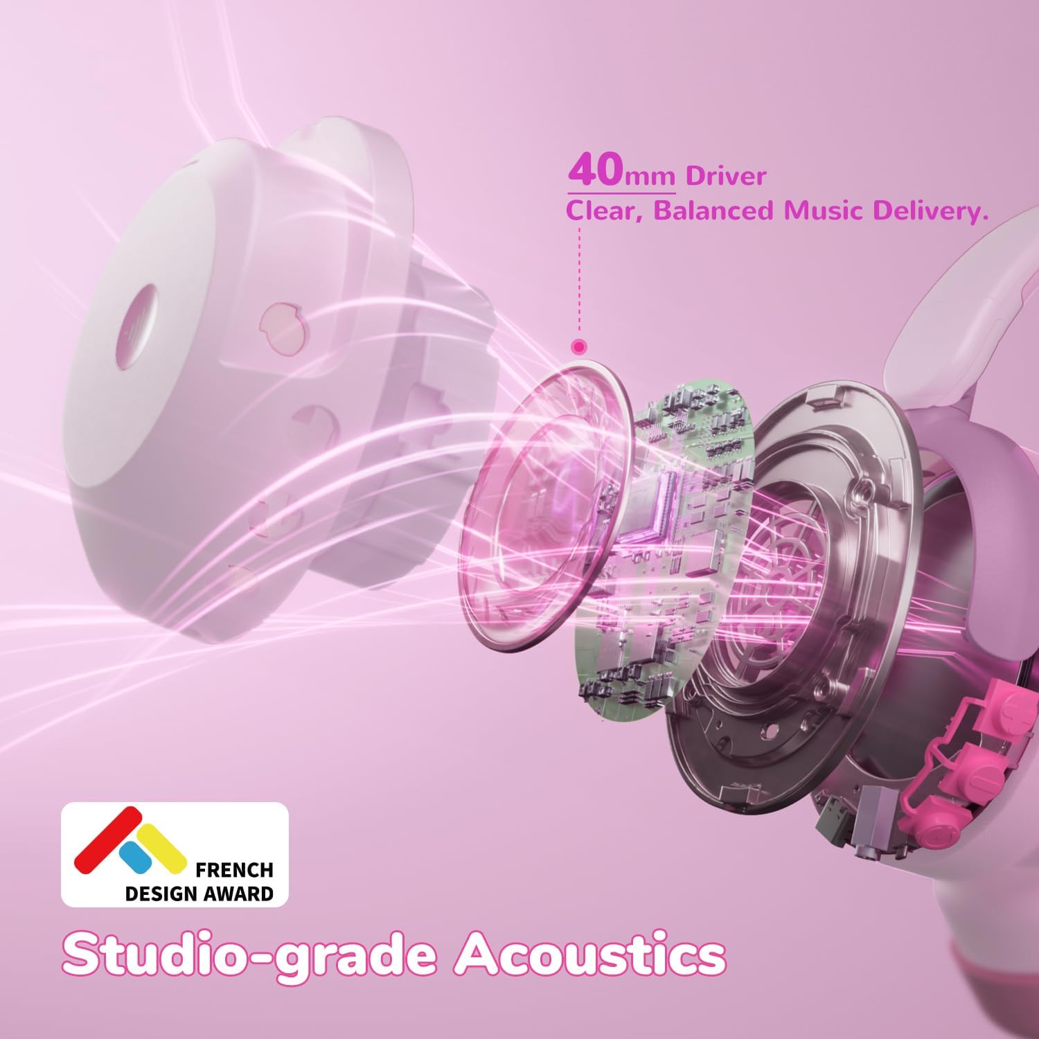 Thumbnail 6 de iClever BTH20 Active Noise Cancelling Headphones for Kids (Light Pink) with 60H Play Time and 80dBA Safe Volume