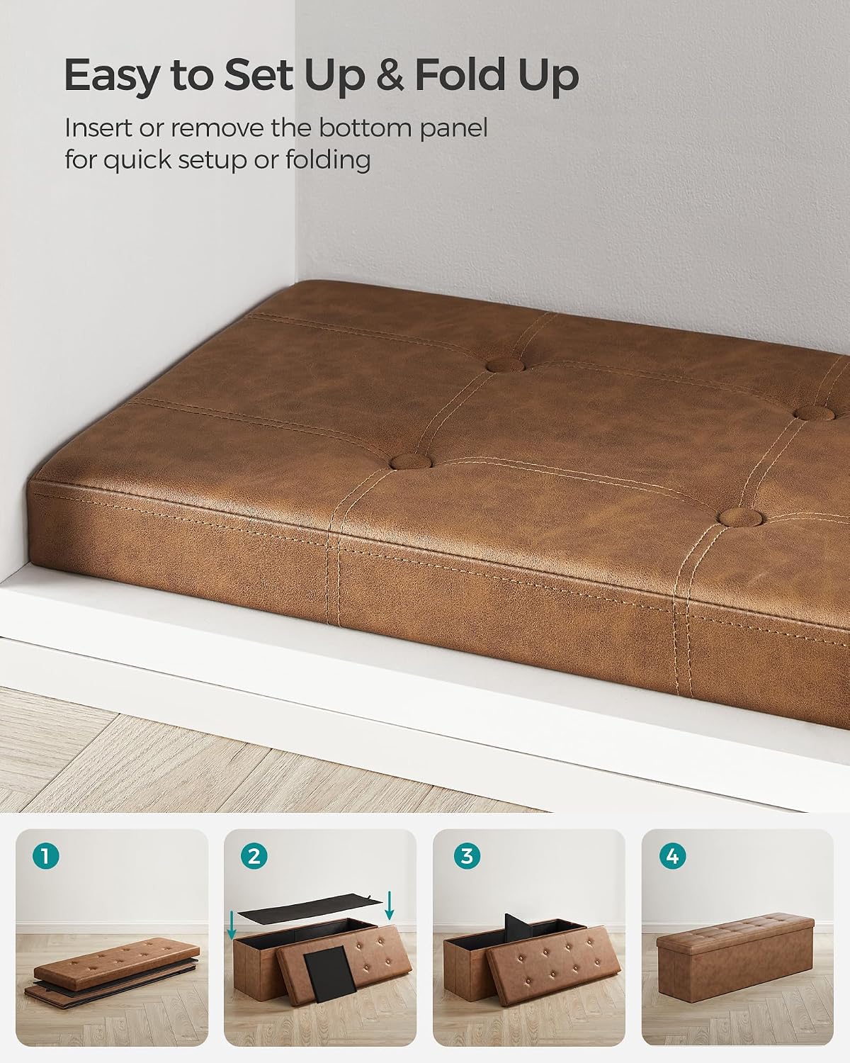 Detalle de SONGMICS Storage Ottoman Bench, 43.3-Inch