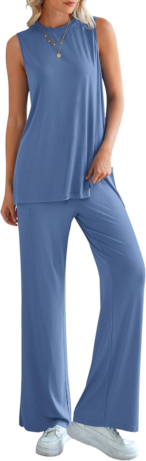 Thumbnail 1 de PRETTYGARDEN 2-Piece Women’s Lounge Set (Tank Top + High-Waisted Wide-Leg Pants) for Summer Travel & Everyday Wear