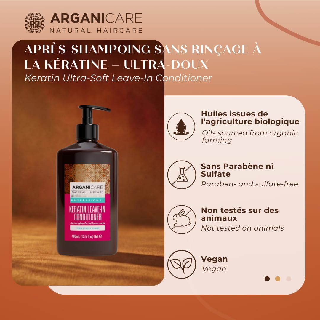 Detalle 2 de Arganicare AGN024 leave-in-kräm för lockigt hår med keratin, 400 ml