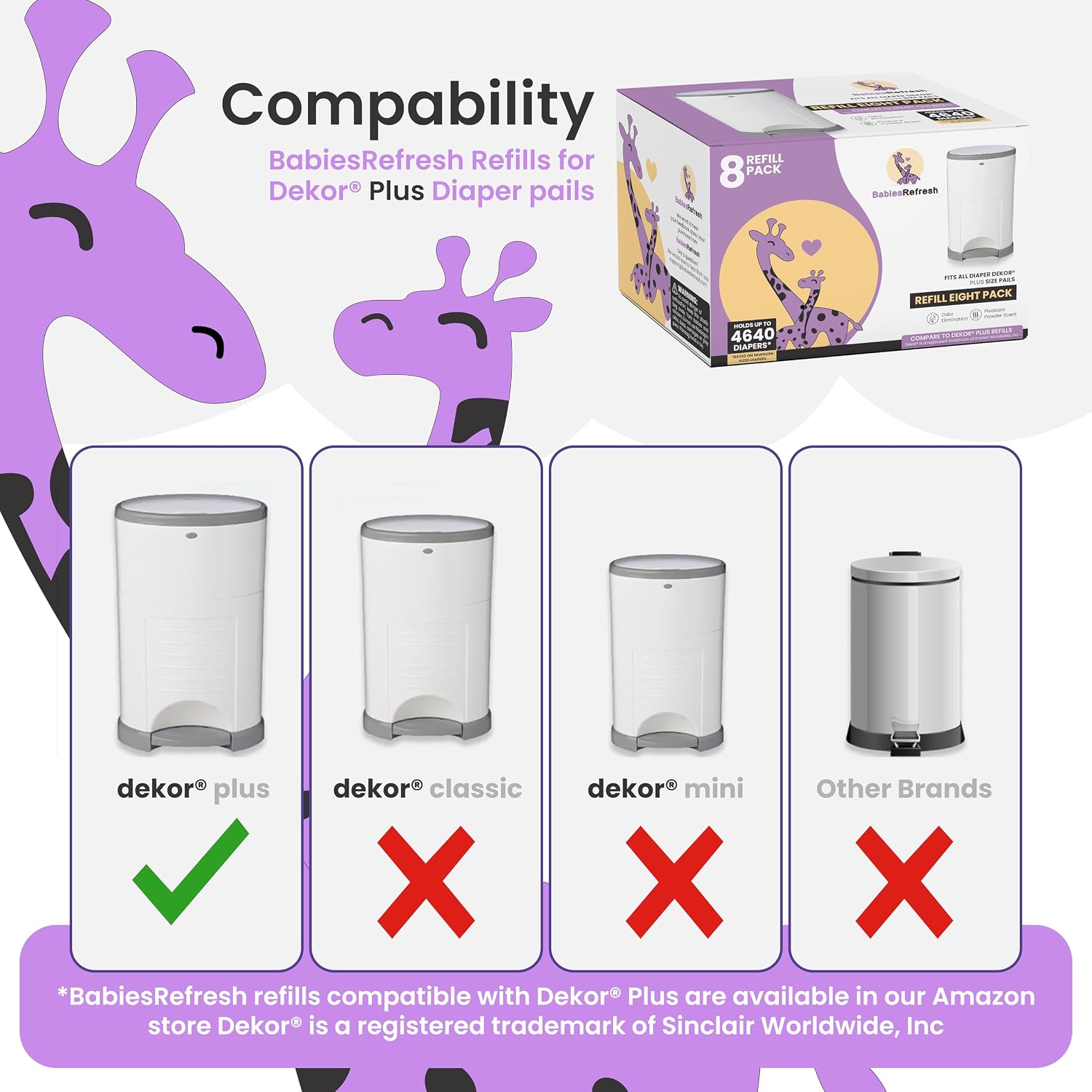 Thumbnail 1 de BabiesRefresh Diaper Pail Refills for DEKOR PLUS, 8-Pack, Fresh Powder Scent