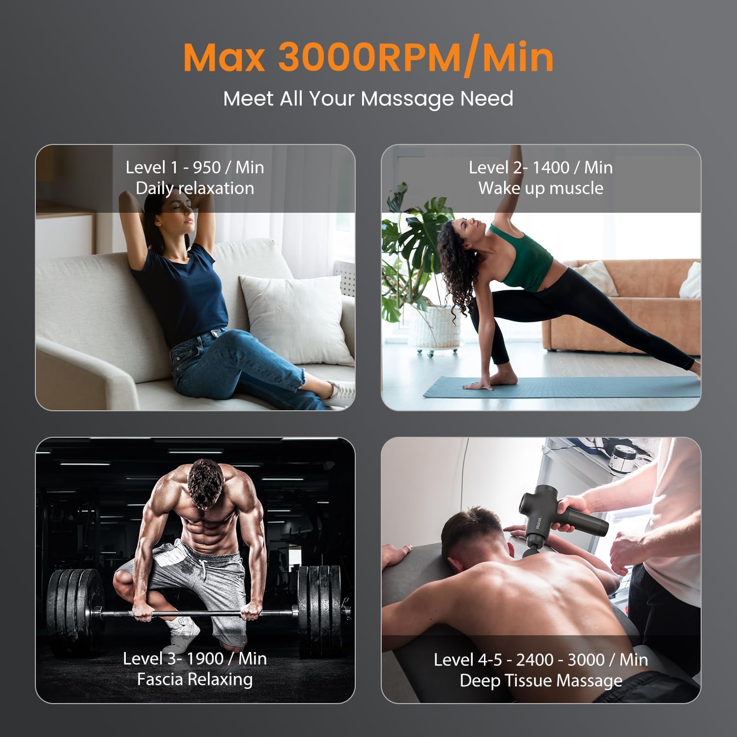 Thumbnail 2 de Mebak 3 Pistola Massaggio Muscolare Professionale (3200 RPM) con 7 testine