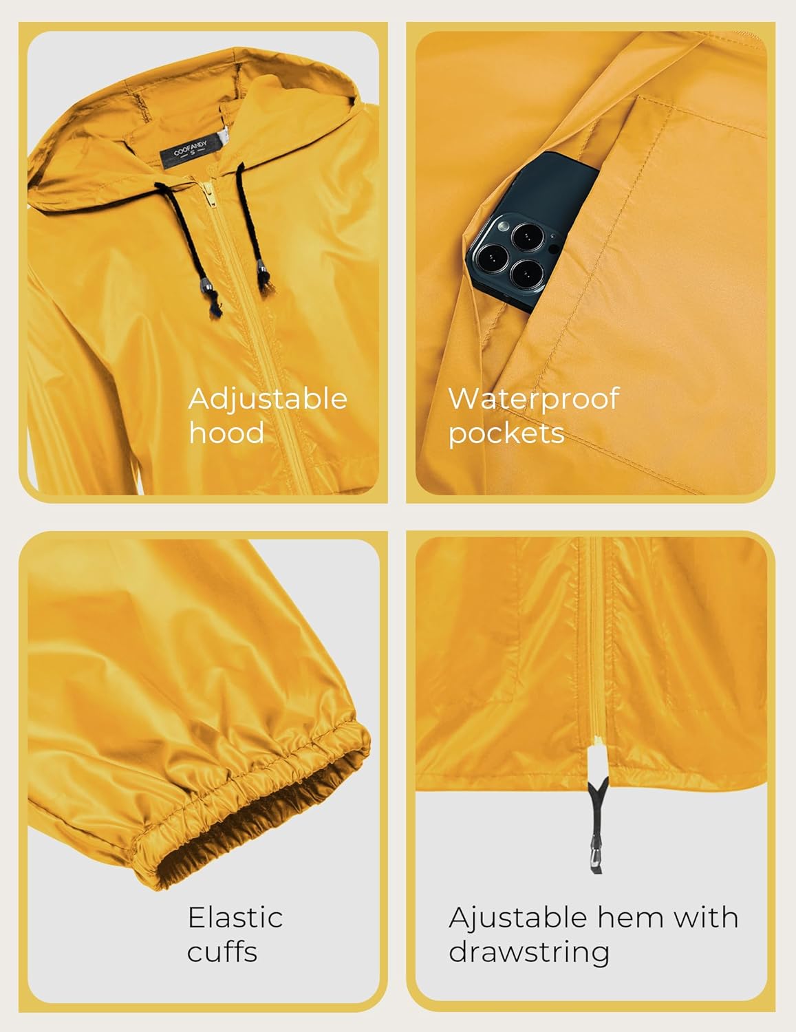 Thumbnail 5 de COOFANDY Packable Rain Jacket 1️⃣0️⃣0g📦🌧