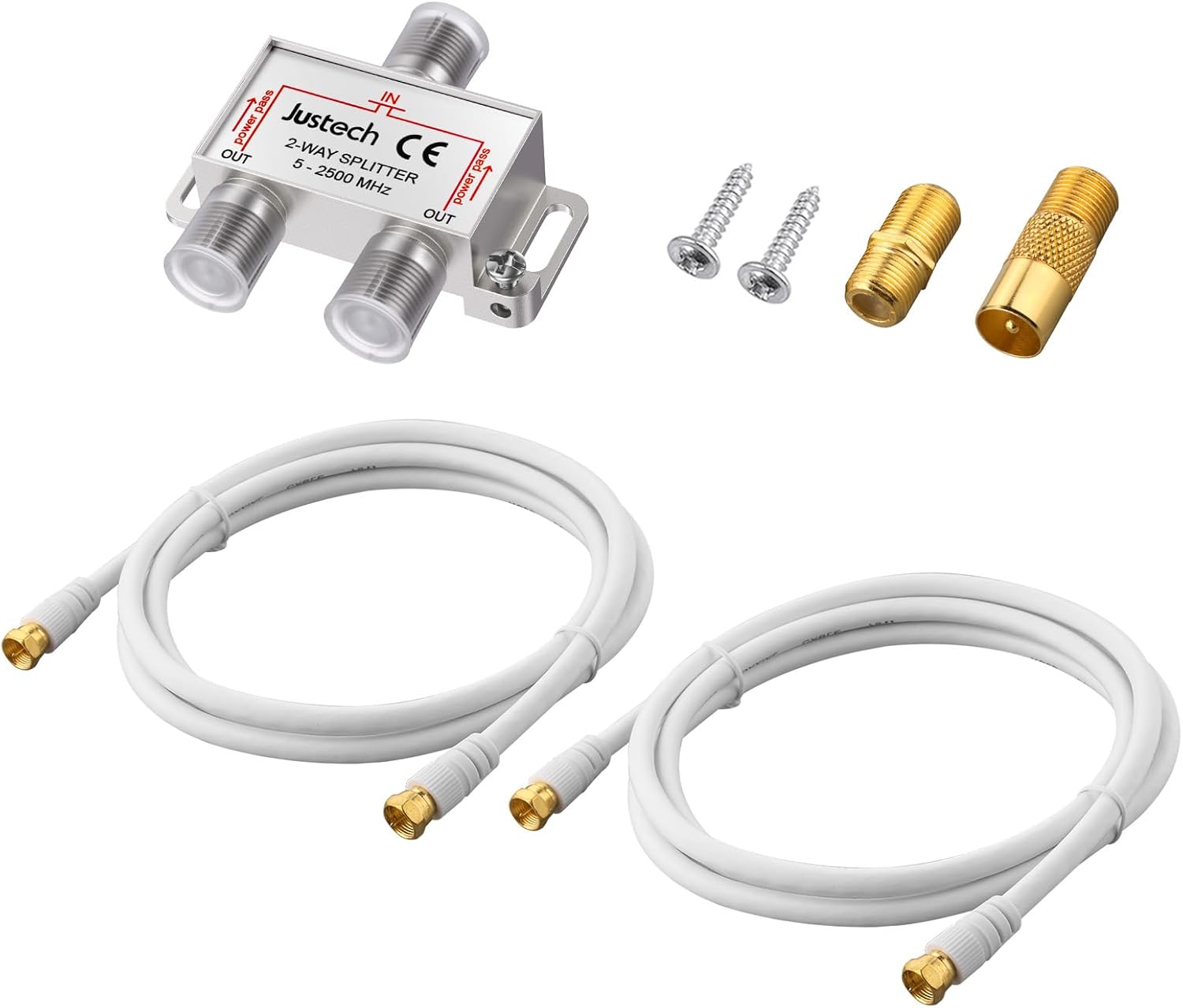 Thumbnail 6 de Justech 2 Way TV Aerial Splitter with 1.5m Coax Cables – F Connector, 2500MHz