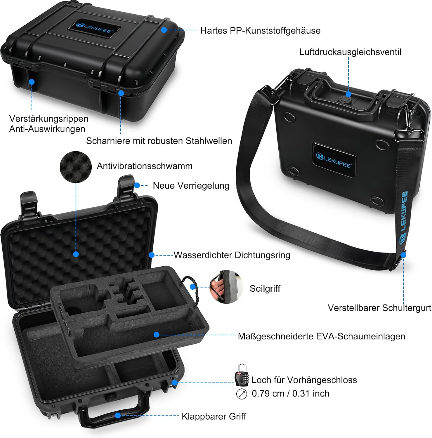 Detalle de LEKUFEE Wasserdichter Hartschalenkoffer für GoPro MAX 2 – Kompakter Schutz für Kamera-Equipment