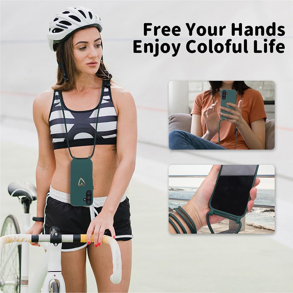 Thumbnail 6 de Handyband für Samsung Galaxy A16 5G Hülle mit abnehmbarer Kordel – MoEvn Herz Love Design (Silikon), grün