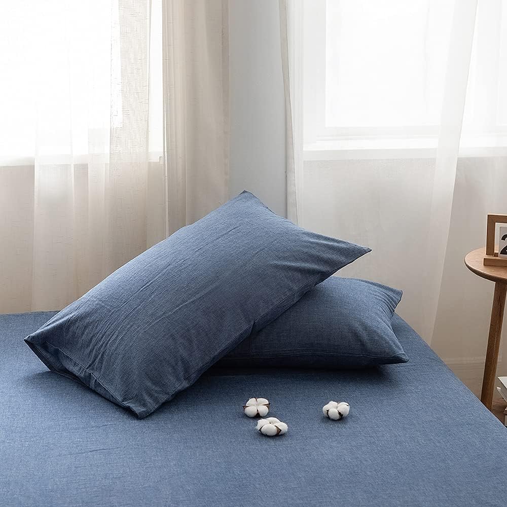 Thumbnail 5 de FACE TWO FACE Queen Duvet Cover Set, 100% Washed Cotton, Navy Blue