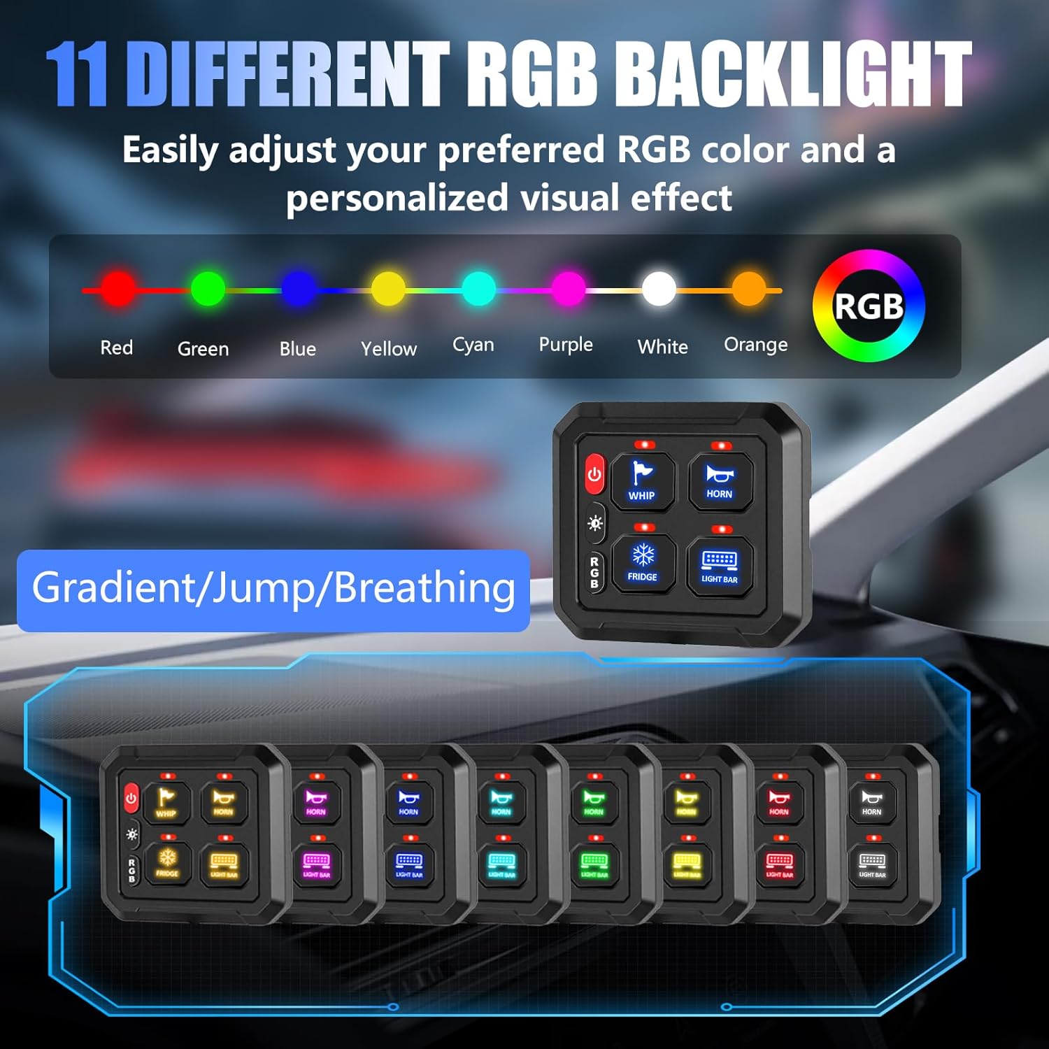 Thumbnail 1 de Chelhead 4-Gang RGB Switch Panel (12V/24V) with Relay Control Box for Camper, Car, ATV & Marine Use