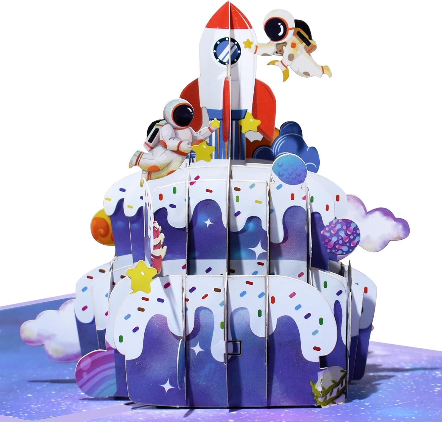 Rakete und Astronaut Pop-Up Geburtstagskarte – originelles Weltraum-Design mit Notizkarten